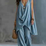 Genevieve - Draped Top with Wide-Leg Pants Ensemble
